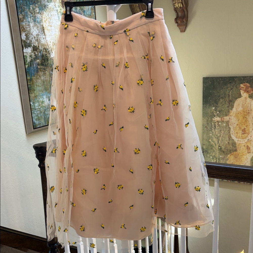Women's Blush Pink Floral Embroidered A-Line Skirt